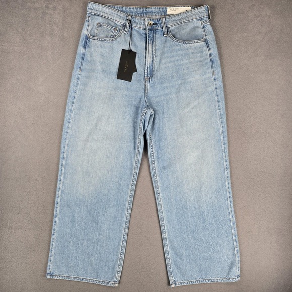 rag & bone Denim - Rag & Bone Lori Mid Rise Crop Jeans Womens 30 Light Wash Wide Leg Denim Relaxed